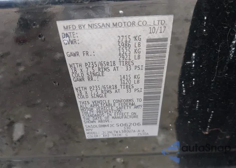 2018 Infiniti Qx60 from USA, damaged, VIN 5N1DL0MM4JC506206